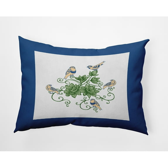 20" x 14" Simply Daisy Birds And Flowers Polyester Indoor/Outdoor Pillow, Nautical Navy Qty 1