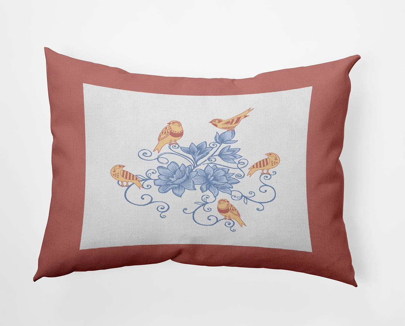 20" x 14" Simply Daisy Birds And Flowers Polyester Indoor/Outdoor Pillow, Rusty Mauve Qty 1