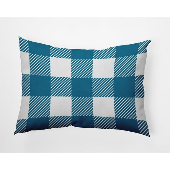 20" x 14" Simply Daisy Buffalo Plaid Polyester Indoor/Outdoor Pillow, Unreal Teal Qty 1