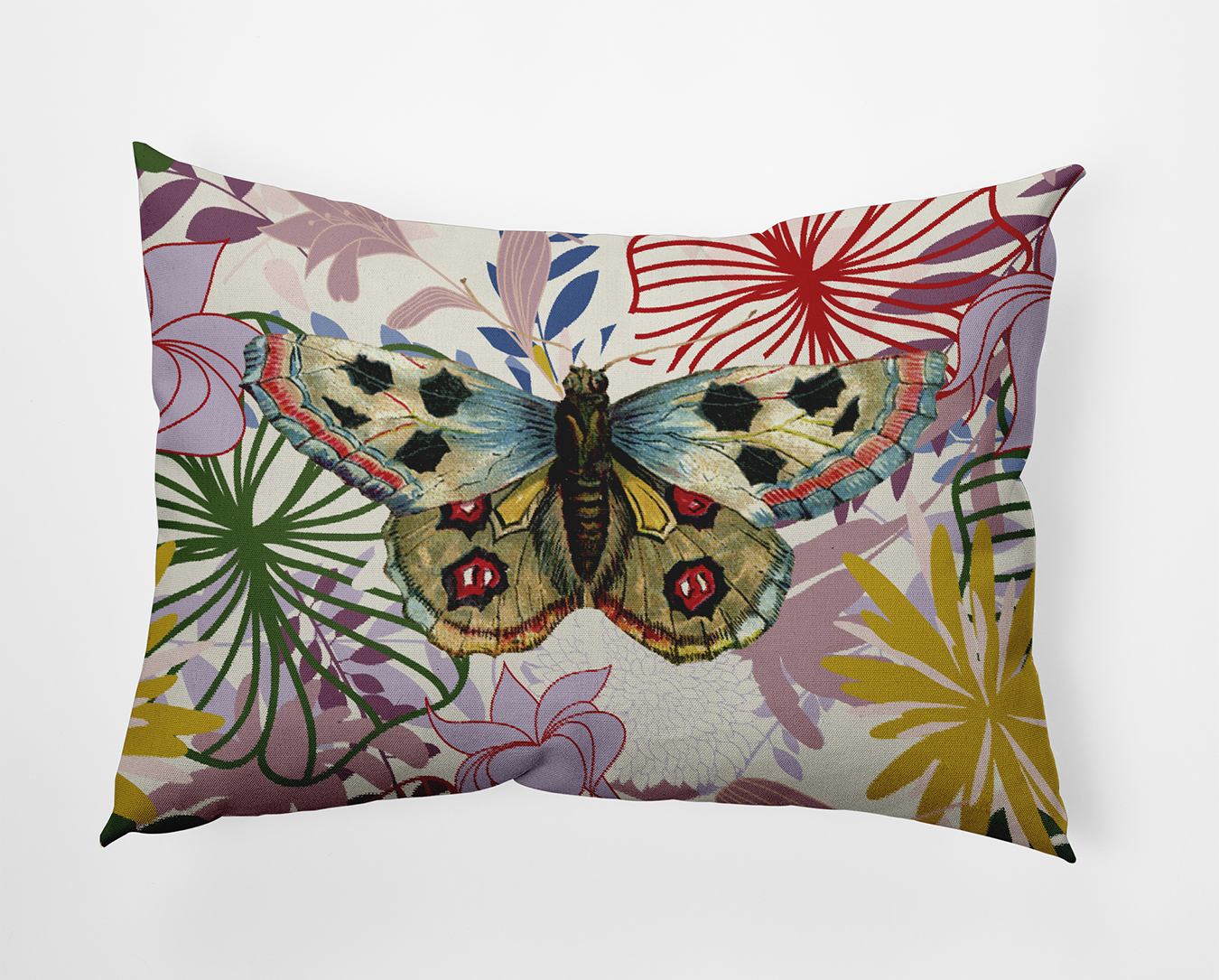 20" x 14" Simply Daisy Butterfly In Floral Jumble Polyester Accent Pillow, Leaf Qty 1