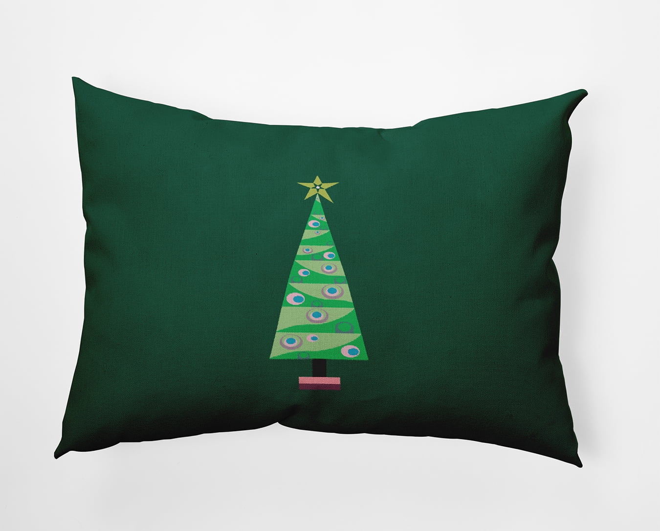 20" x 14" Simply Daisy Cartoon Christmas Tree Polyester Indoor/Outdoor Pillow, Forest Green Qty 1
