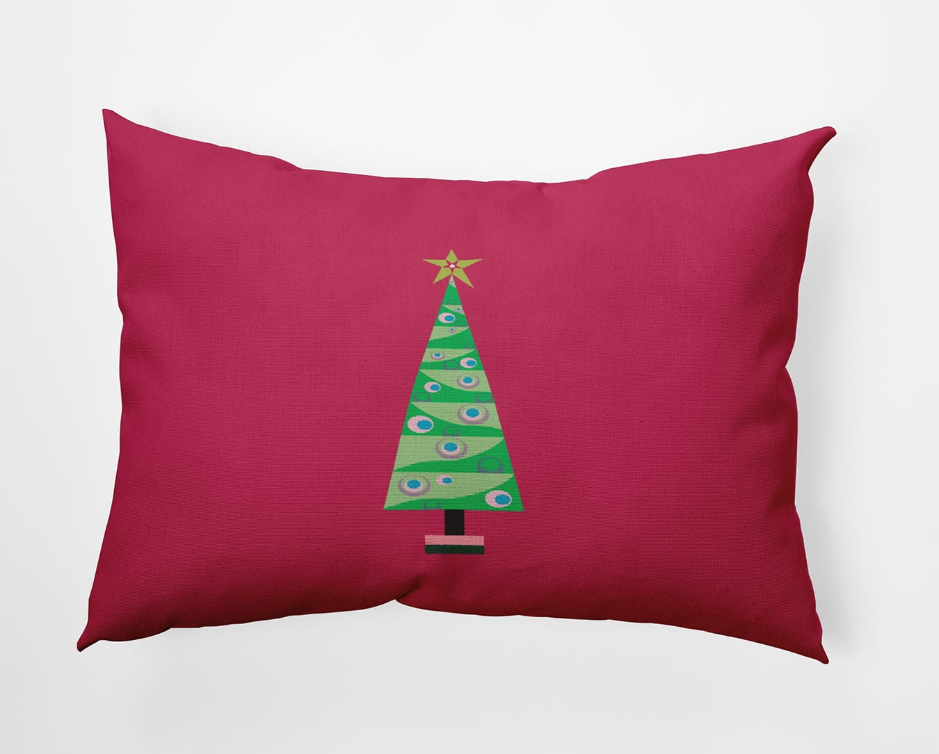 20" x 14" Simply Daisy Cartoon Christmas Tree Polyester Indoor/Outdoor Pillow, Holiday Pink Qty 1