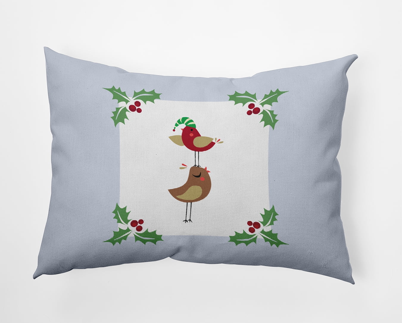20" x 14" Simply Daisy Christmas Birds Polyester Indoor/Outdoor Pillow, Light Blue Qty 1