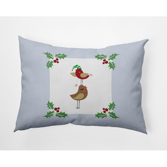 20" x 14" Simply Daisy Christmas Birds Polyester Indoor/Outdoor Pillow, Light Blue Qty 1