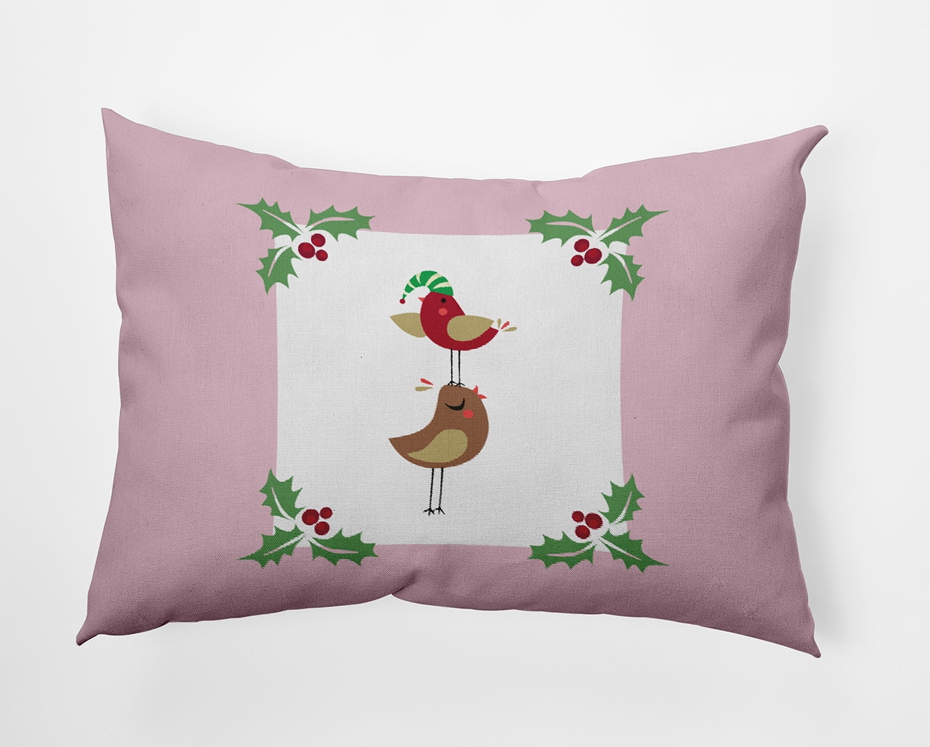 20" x 14" Simply Daisy Christmas Birds Polyester Indoor/Outdoor Pillow, Light Pink Qty 1
