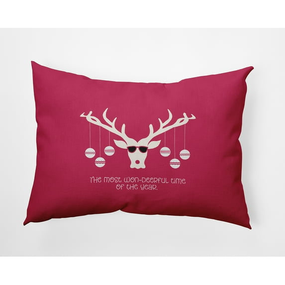20" x 14" Simply Daisy Cool Christmas Deer Polyester Indoor/Outdoor Pillow, Holiday Pink Qty 1