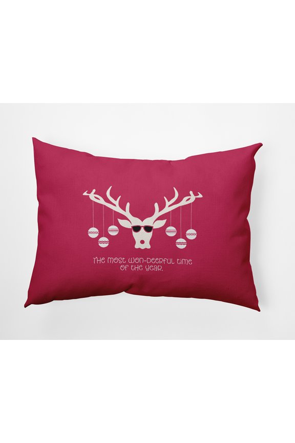20" x 14" Simply Daisy Cool Christmas Deer Polyester Indoor/Outdoor Pillow, Holiday Pink Qty 1