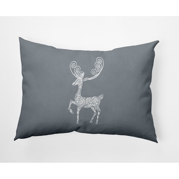 20" x 14" Simply Daisy Fancy Holiday Reindeer Polyester Accent Pillow, Dusty Grey (1 Count)