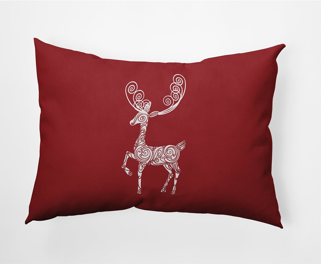 20" x 14" Simply Daisy Fancy Holiday Reindeer Polyester Indoor/Outdoor Pillow, Muted Red (1 Count)