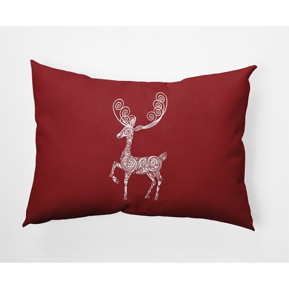 20" x 14" Simply Daisy Fancy Holiday Reindeer Polyester Indoor/Outdoor Pillow, Muted Red (1 Count)