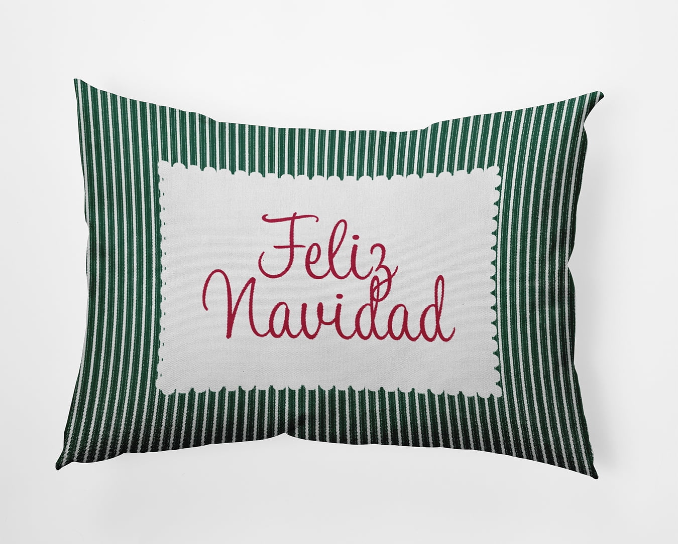 20" x 14" Simply Daisy Feliz Navidad Ticking Polyester Accent Pillow, Forest Green Qty 1