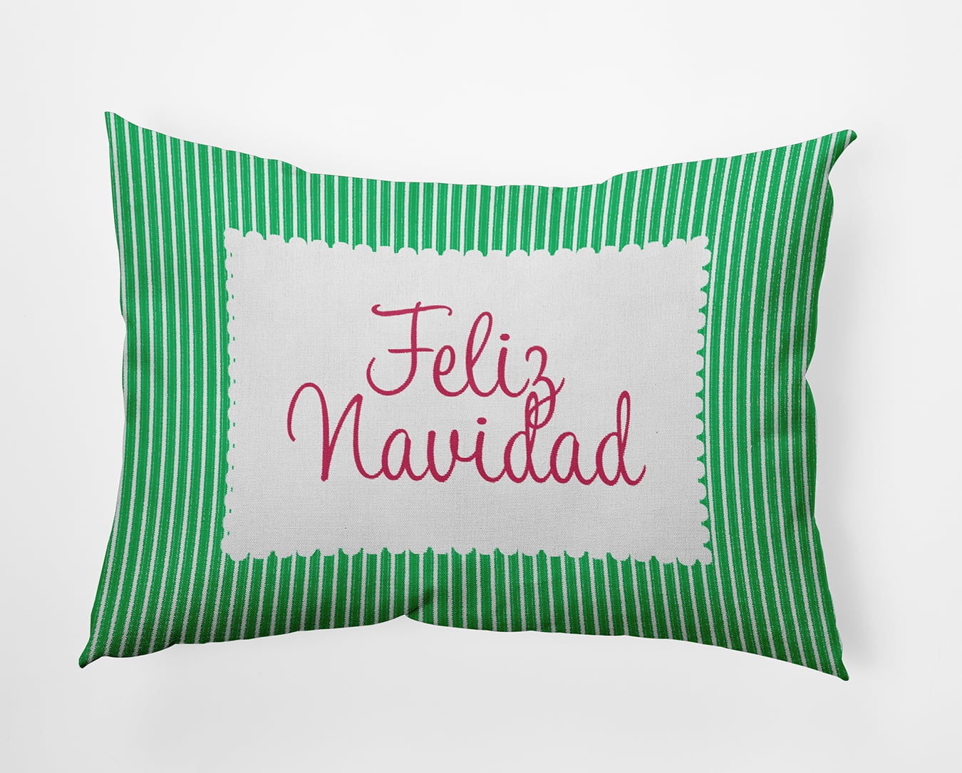 20" x 14" Simply Daisy Feliz Navidad Ticking Polyester Indoor/Outdoor Pillow, Bright Green Qty 1