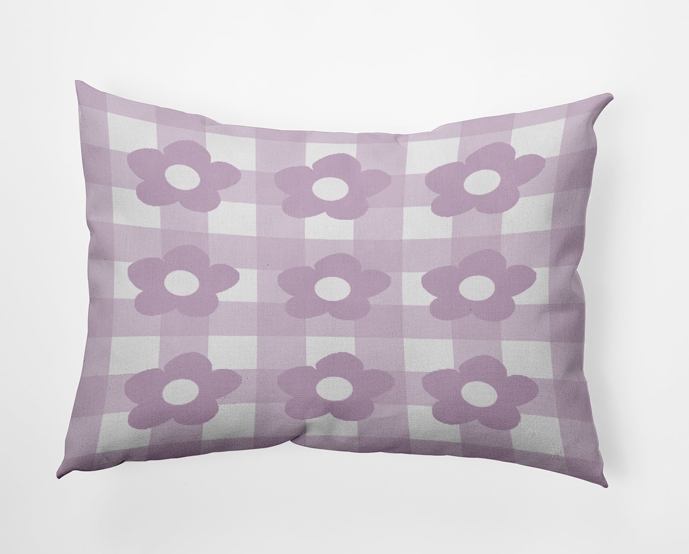 20" x 14" Simply Daisy Flowers on Gingham Polyester Accent Pillow, Purple Qty 1