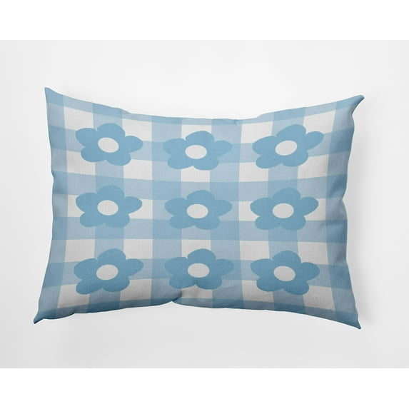 20" x 14" Simply Daisy Flowers on Gingham Polyester Indoor/Outdoor Pillow, Carolina Blue Qty 1