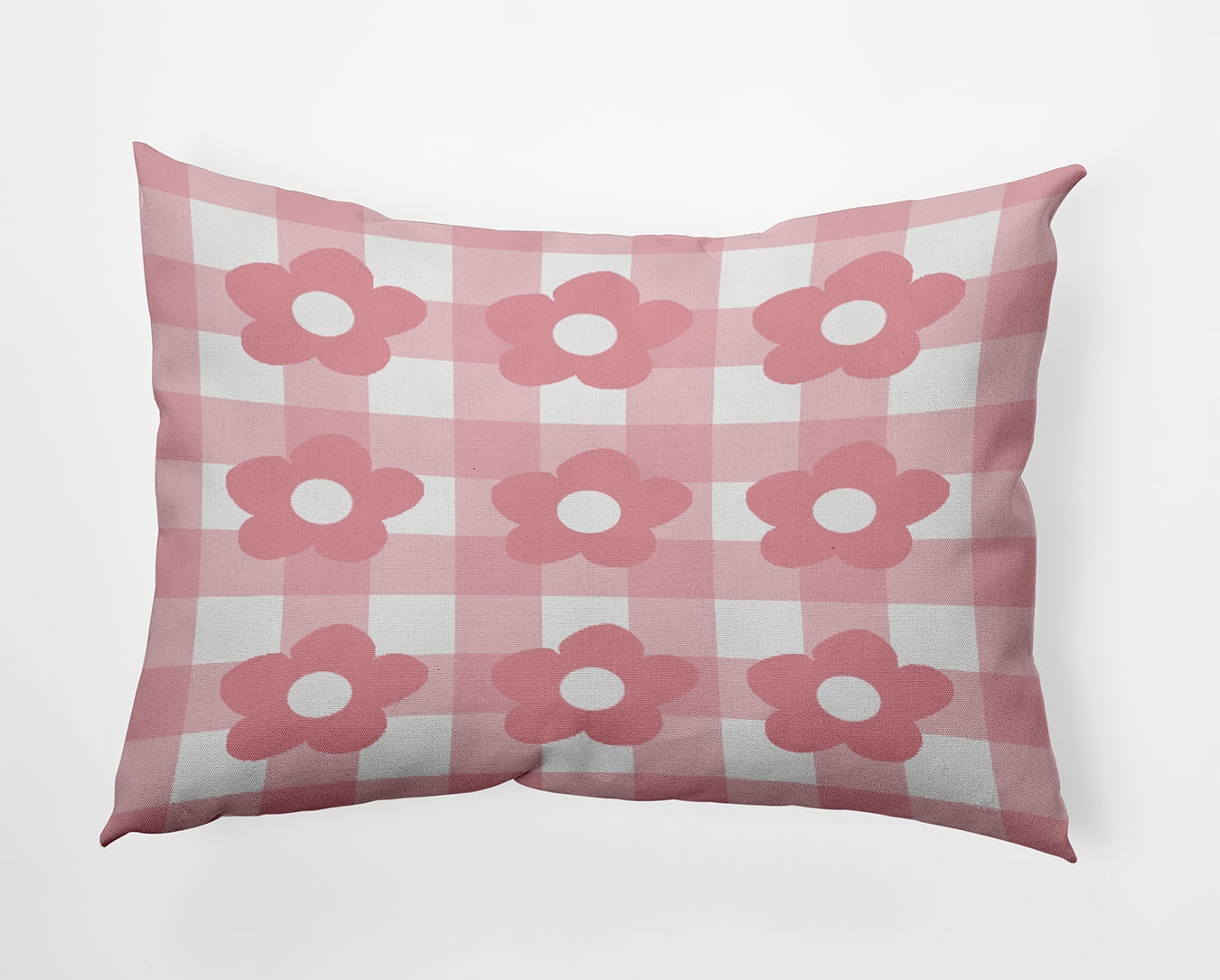 20" x 14" Simply Daisy Flowers on Gingham Polyester Indoor/Outdoor Pillow, Pink Icing Qty 1