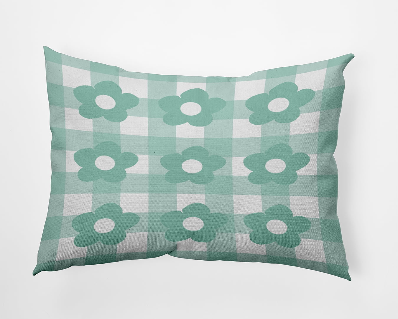 20" x 14" Simply Daisy Flowers on Gingham Polyester Indoor/Outdoor Pillow, Spring Green Qty 1
