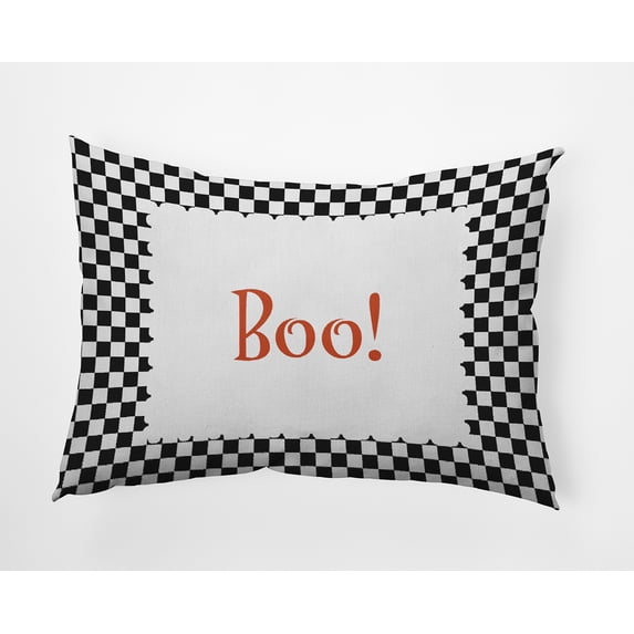 20" x 14" Simply Daisy Halloween Boo Checks Polyester Indoor/Outdoor Pillow, Black Qty 1