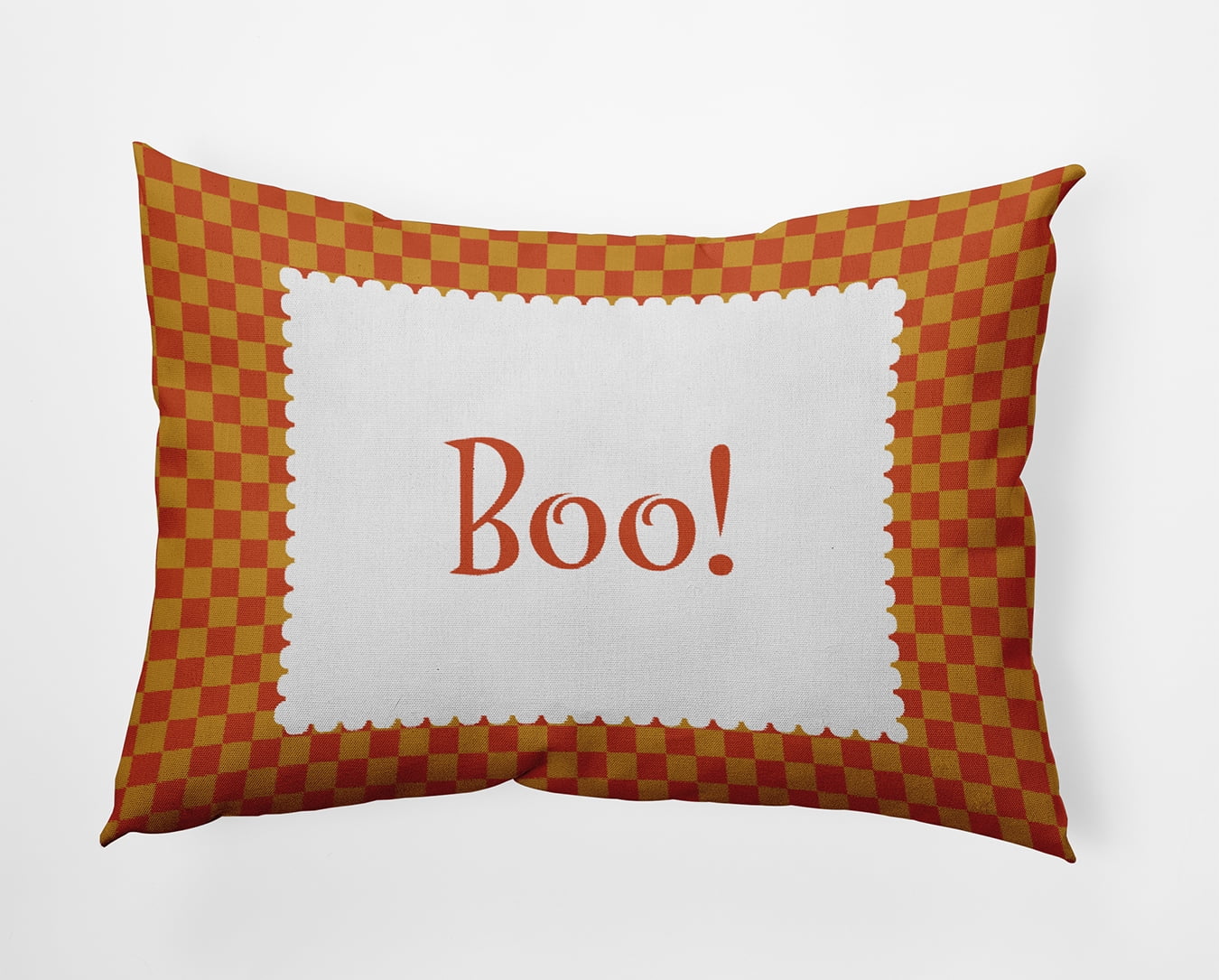 20" x 14" Simply Daisy Halloween Boo Checks Polyester Indoor/Outdoor Pillow, Rust Qty 1