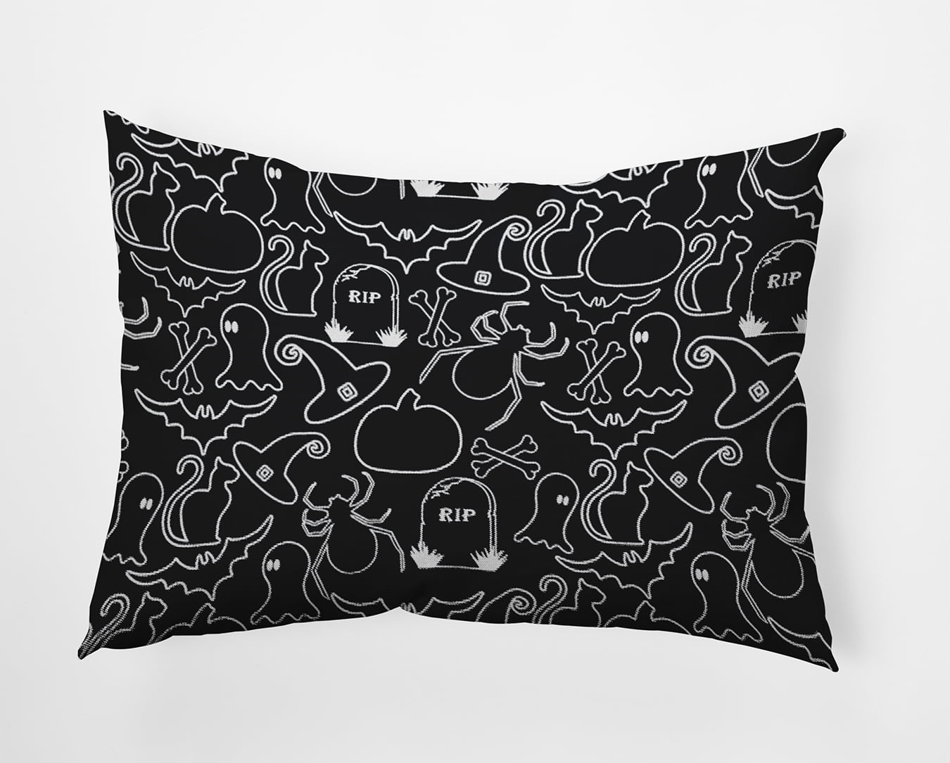 20" x 14" Simply Daisy Halloween Halloween Outlines Polyester Indoor/Outdoor Pillow, Black Qty 1