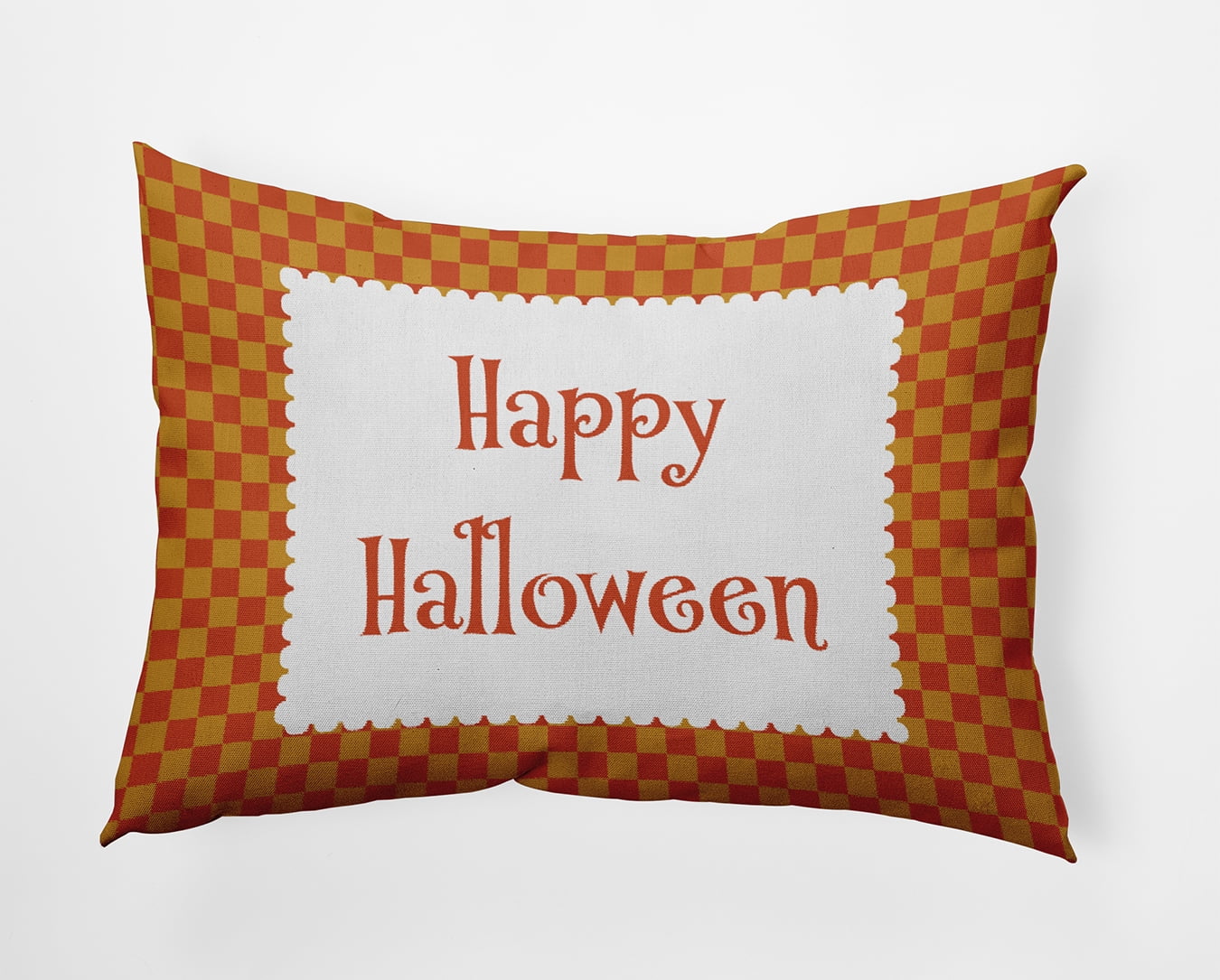 20" x 14" Simply Daisy Halloween Happy Halloween Checks Polyester Indoor/Outdoor Pillow, Rust Qty 1