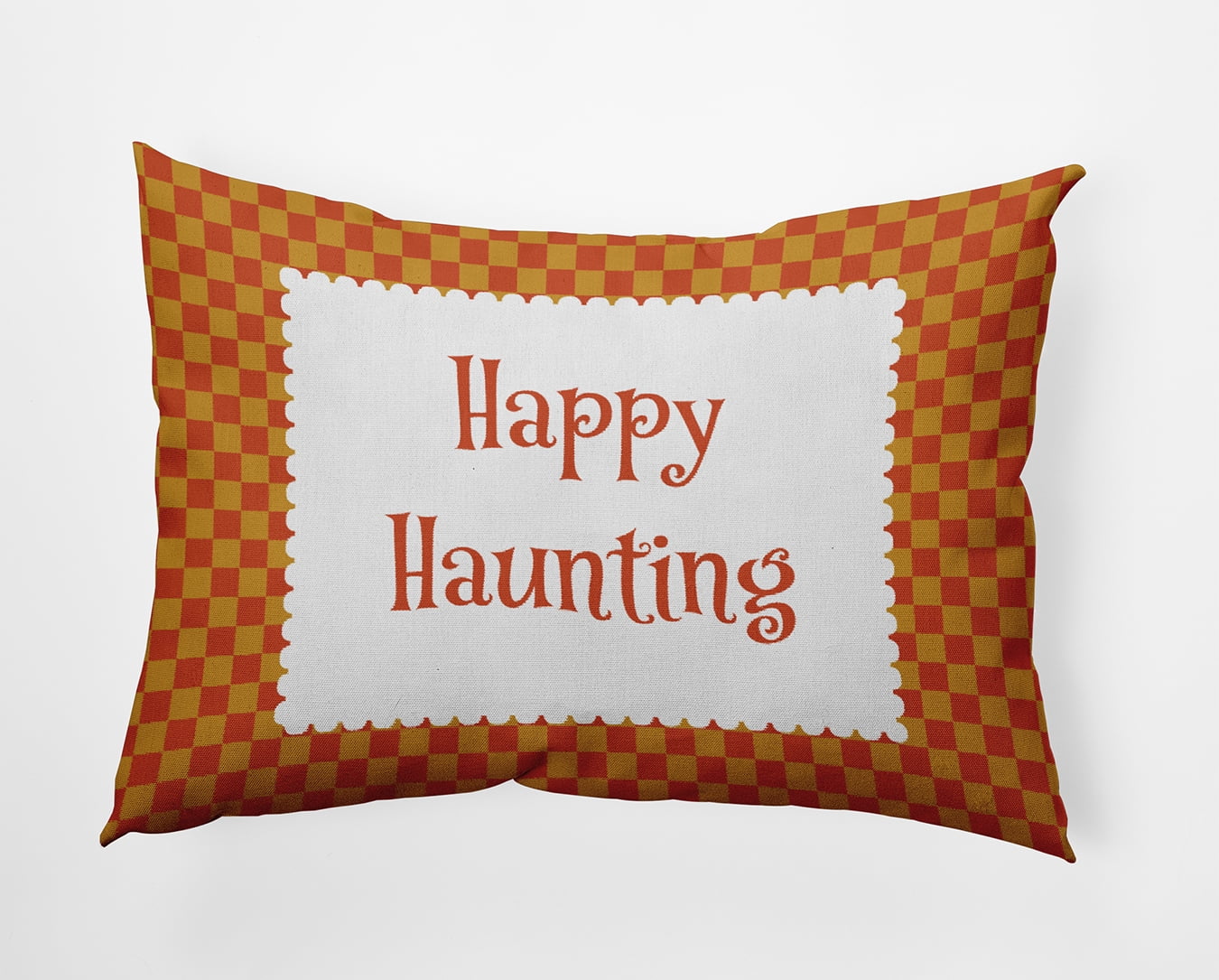 20" x 14" Simply Daisy Halloween Happy Haunting Checks Polyester Accent Pillow, Rust Qty 1