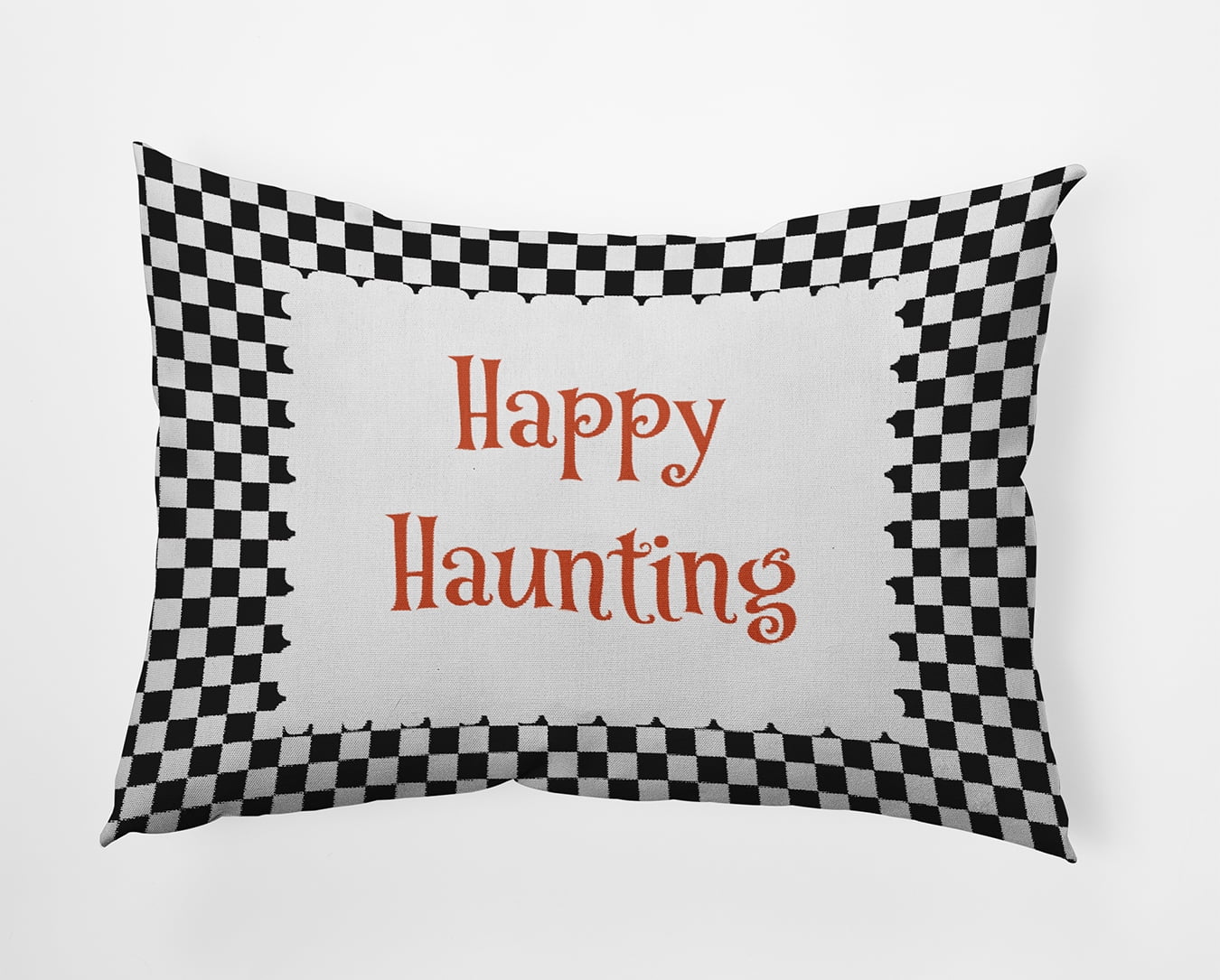 20" x 14" Simply Daisy Halloween Happy Haunting Checks Polyester Indoor/Outdoor Pillow, Black Qty 1