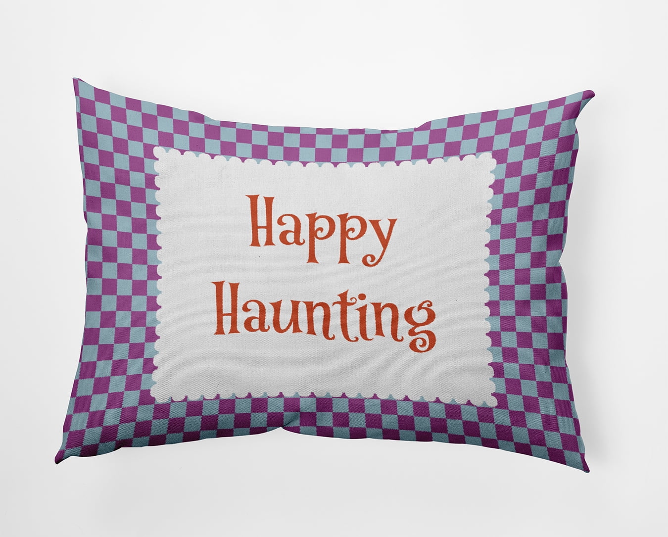 20" x 14" Simply Daisy Halloween Happy Haunting Checks Polyester Indoor/Outdoor Pillow, Orchid Qty 1