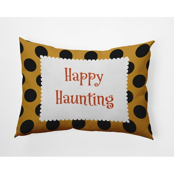 20" x 14" Simply Daisy Halloween Happy Haunting Dots Polyester Indoor/Outdoor Pillow, Golden Mustard Qty 1