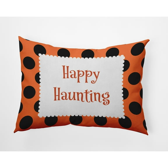 20" x 14" Simply Daisy Halloween Happy Haunting Dots Polyester Indoor/Outdoor Pillow, Traditional Orange Qty 1