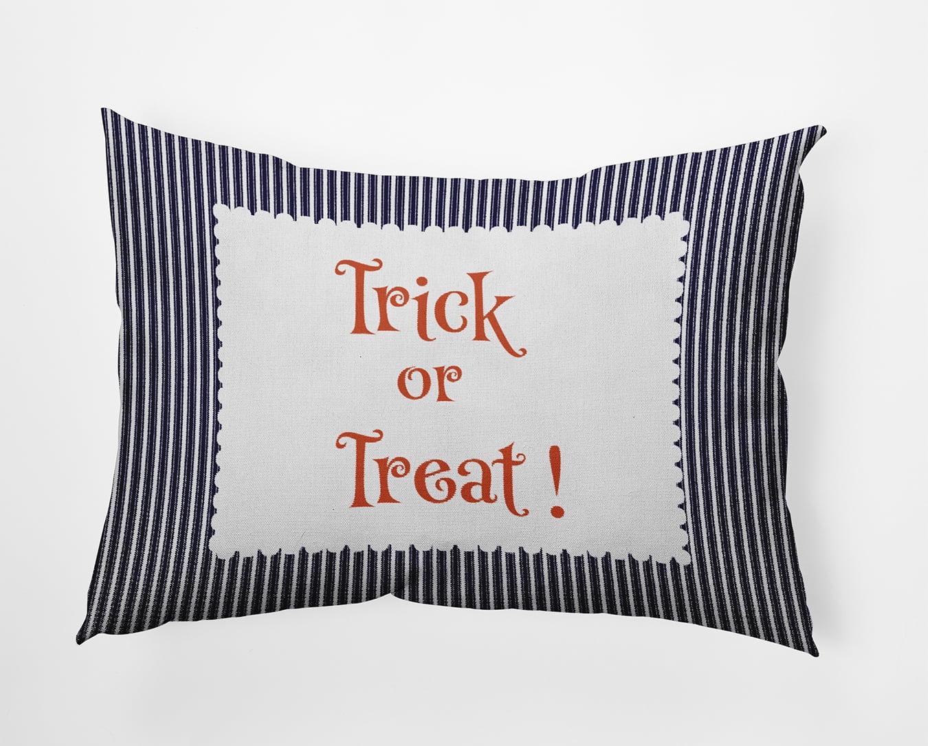 20" x 14" Simply Daisy Halloween Trick or Treat Ticking Polyester Indoor/Outdoor Pillow, Navy Qty 1