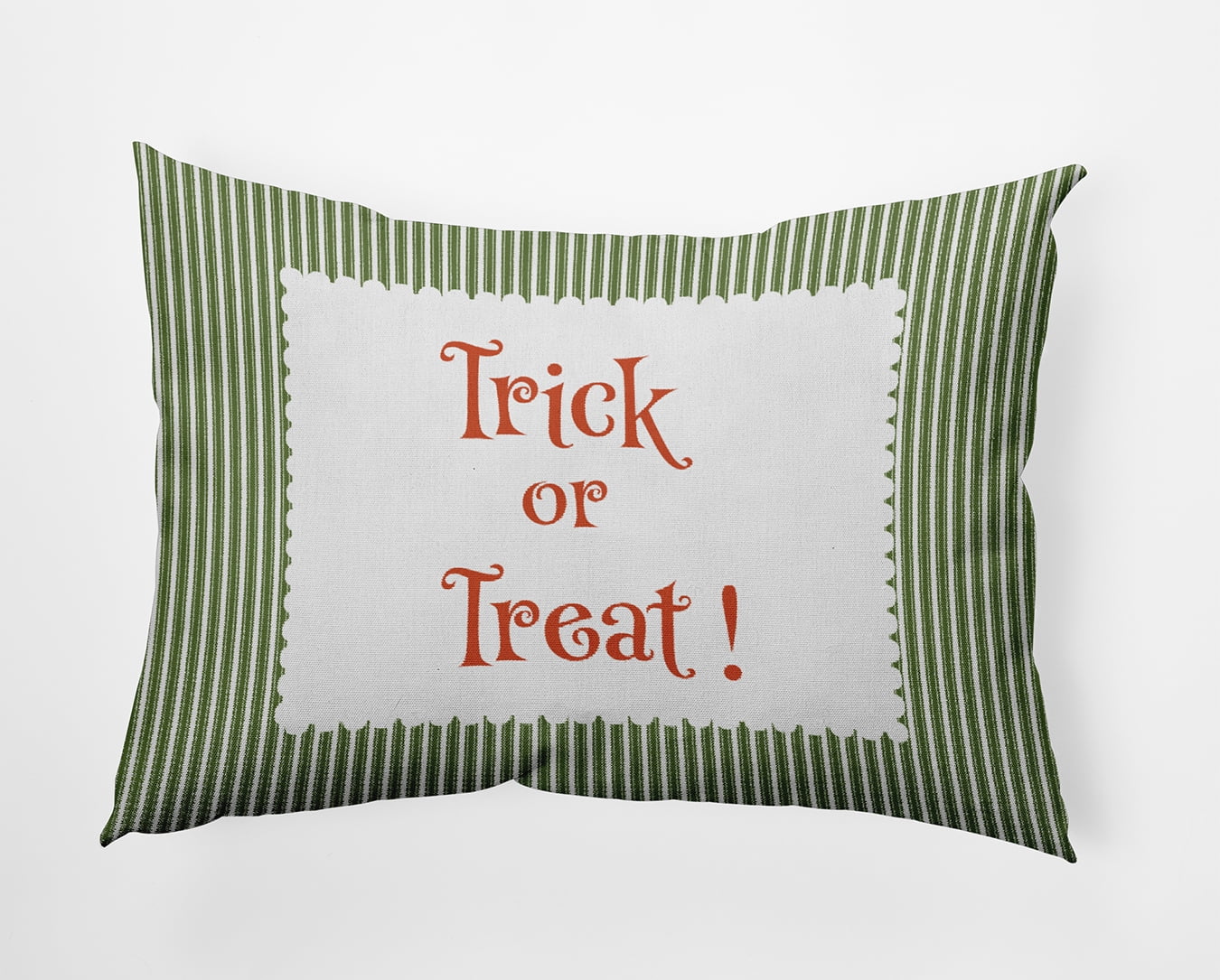 20" x 14" Simply Daisy Halloween Trick or Treat Ticking Polyester Indoor/Outdoor Pillow, Scallion Qty 1