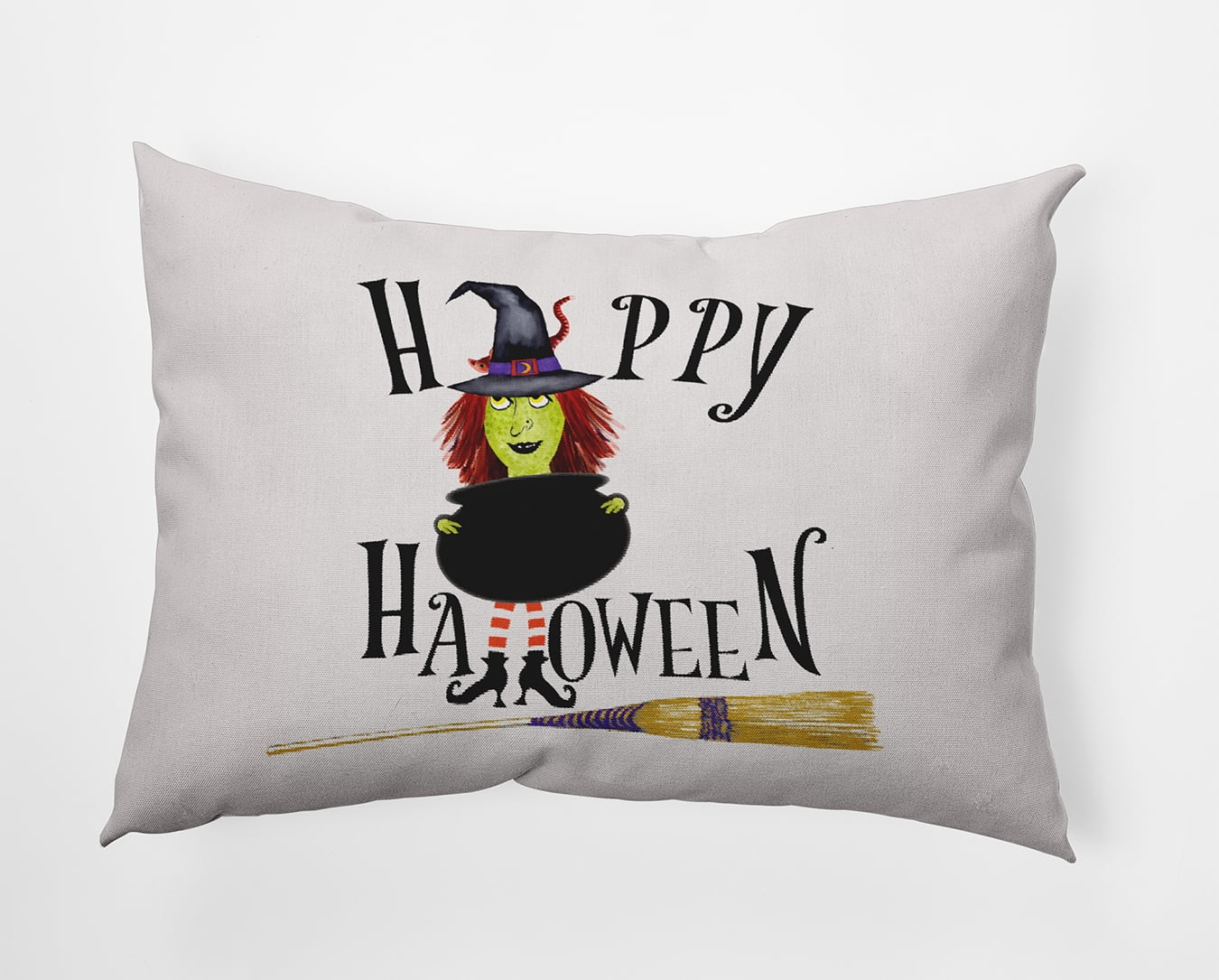 20" x 14" Simply Daisy Happy Halloween Witch Polyester Indoor/Outdoor Pillow, White Qty 1