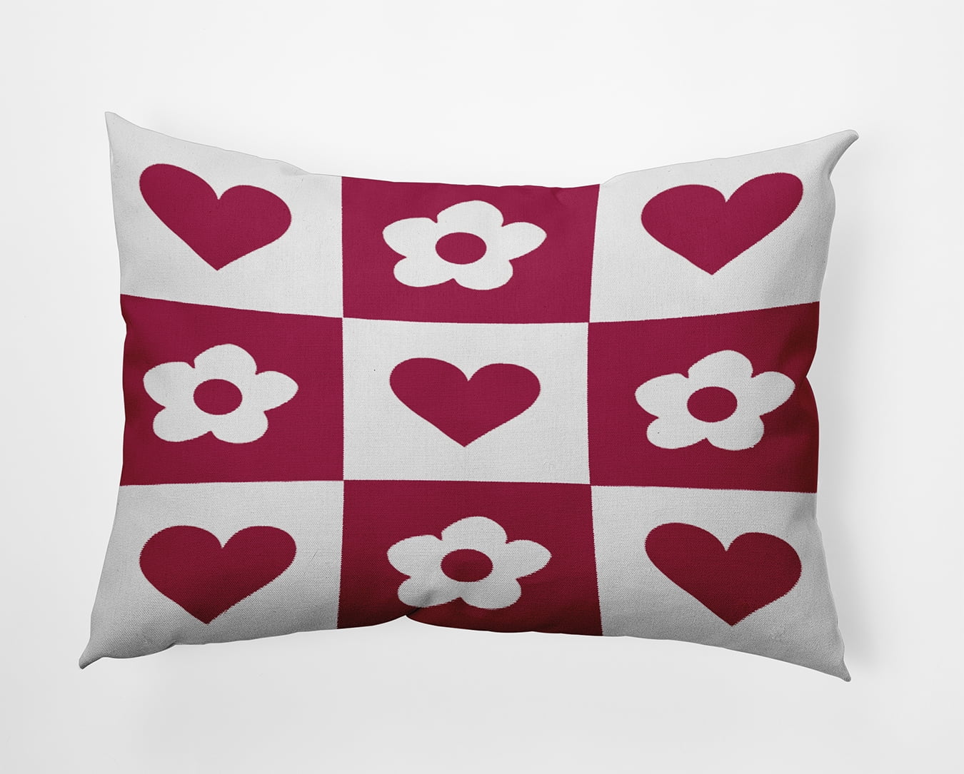 20" x 14" Simply Daisy Heart And Flowers Grid Polyester Accent Pillow, Bold Pink Qty 1