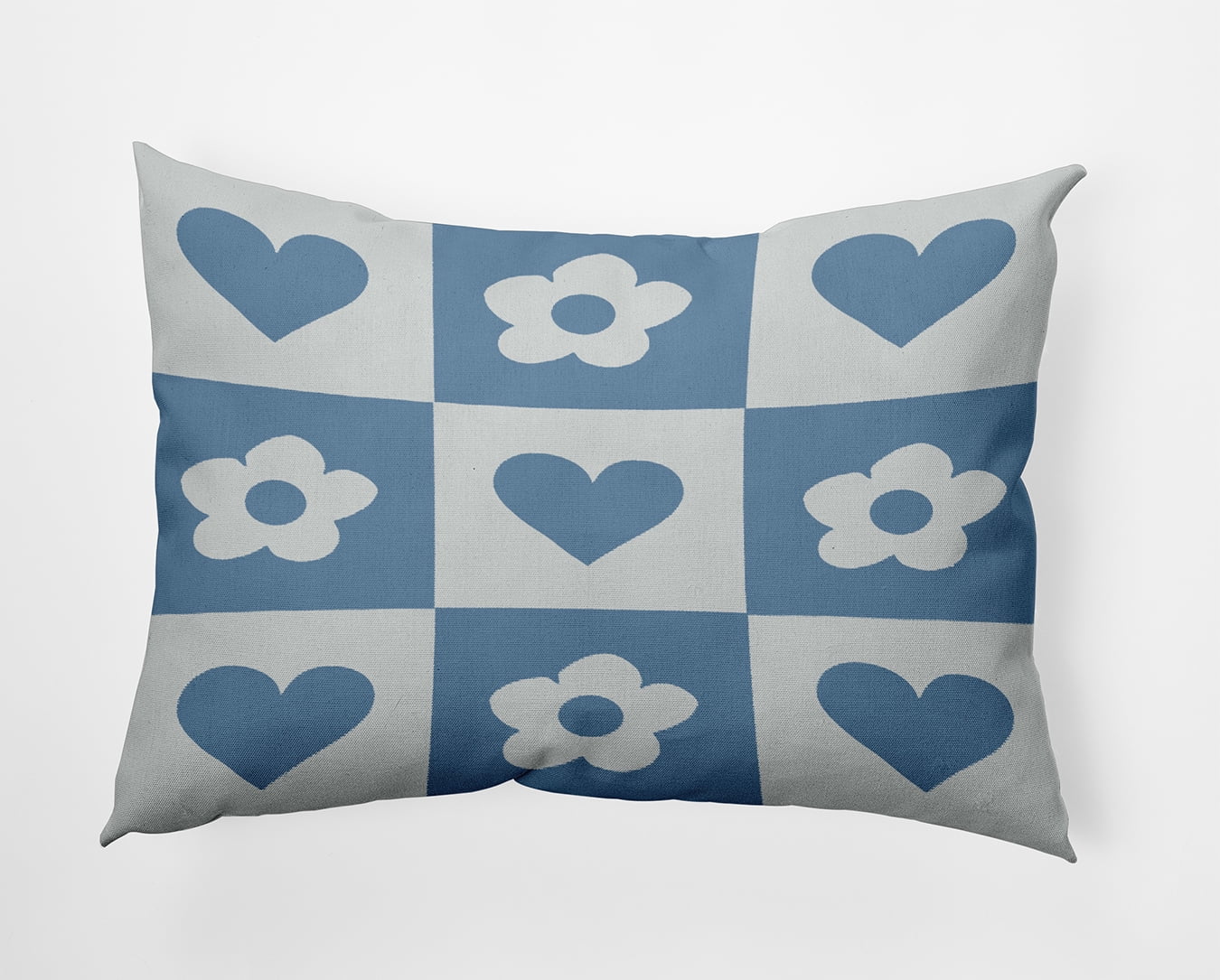 20" x 14" Simply Daisy Heart And Flowers Grid Polyester Indoor/Outdoor Pillow, Chambray Qty 1