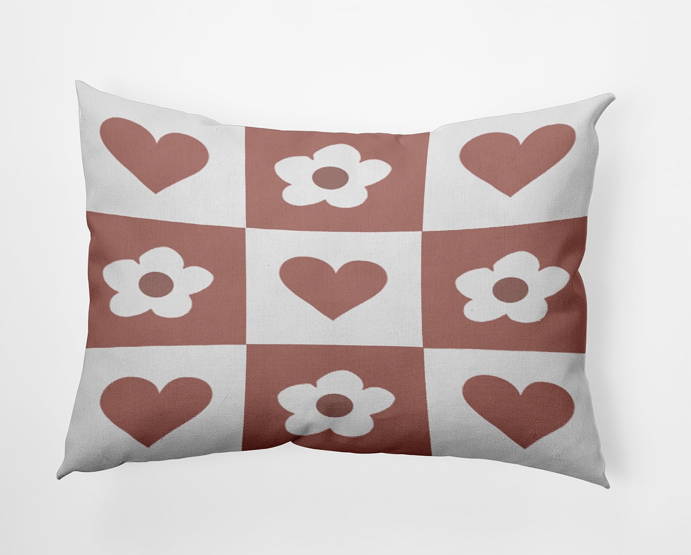 20" x 14" Simply Daisy Heart And Flowers Grid Polyester Indoor/Outdoor Pillow, Rusty Mauve Qty 1