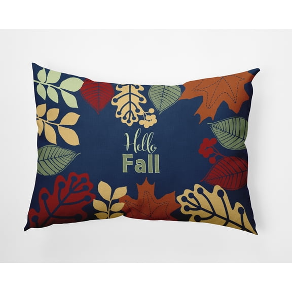 20" x 14" Simply Daisy Hello Fall Polyester Indoor/Outdoor Pillow, Navy (1 Count)