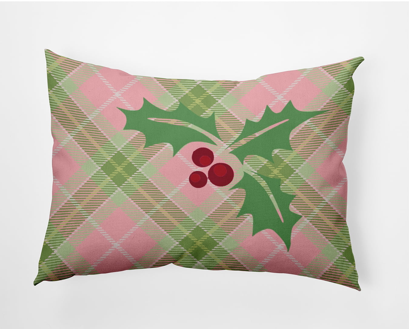 20" x 14" Simply Daisy Holly on Plaid Polyester Indoor/Outdoor Pillow, Pink Icing Qty 1