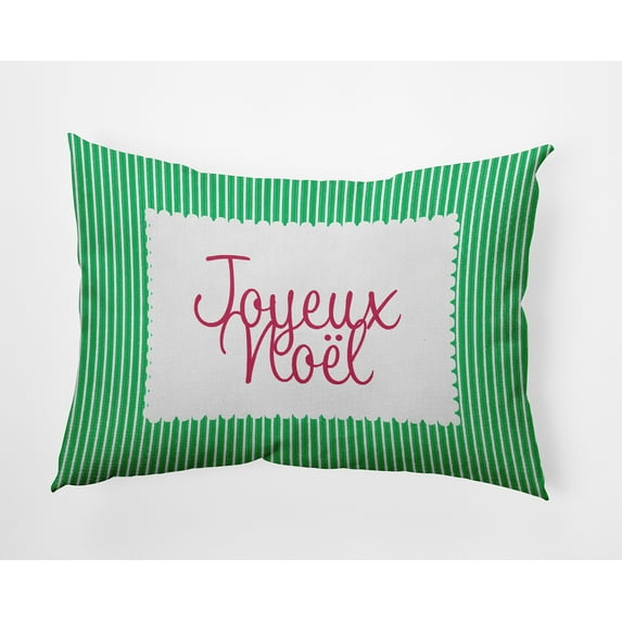 20" x 14" Simply Daisy Joyeux Noel Ticking Polyester Indoor/Outdoor Pillow, Bright Green Qty 1