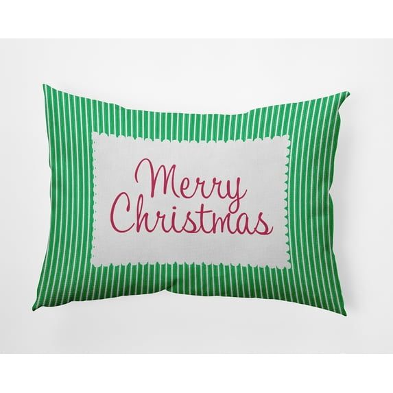 20" x 14" Simply Daisy Merry Christmas Ticking Polyester Accent Pillow, Bright Green Qty 1