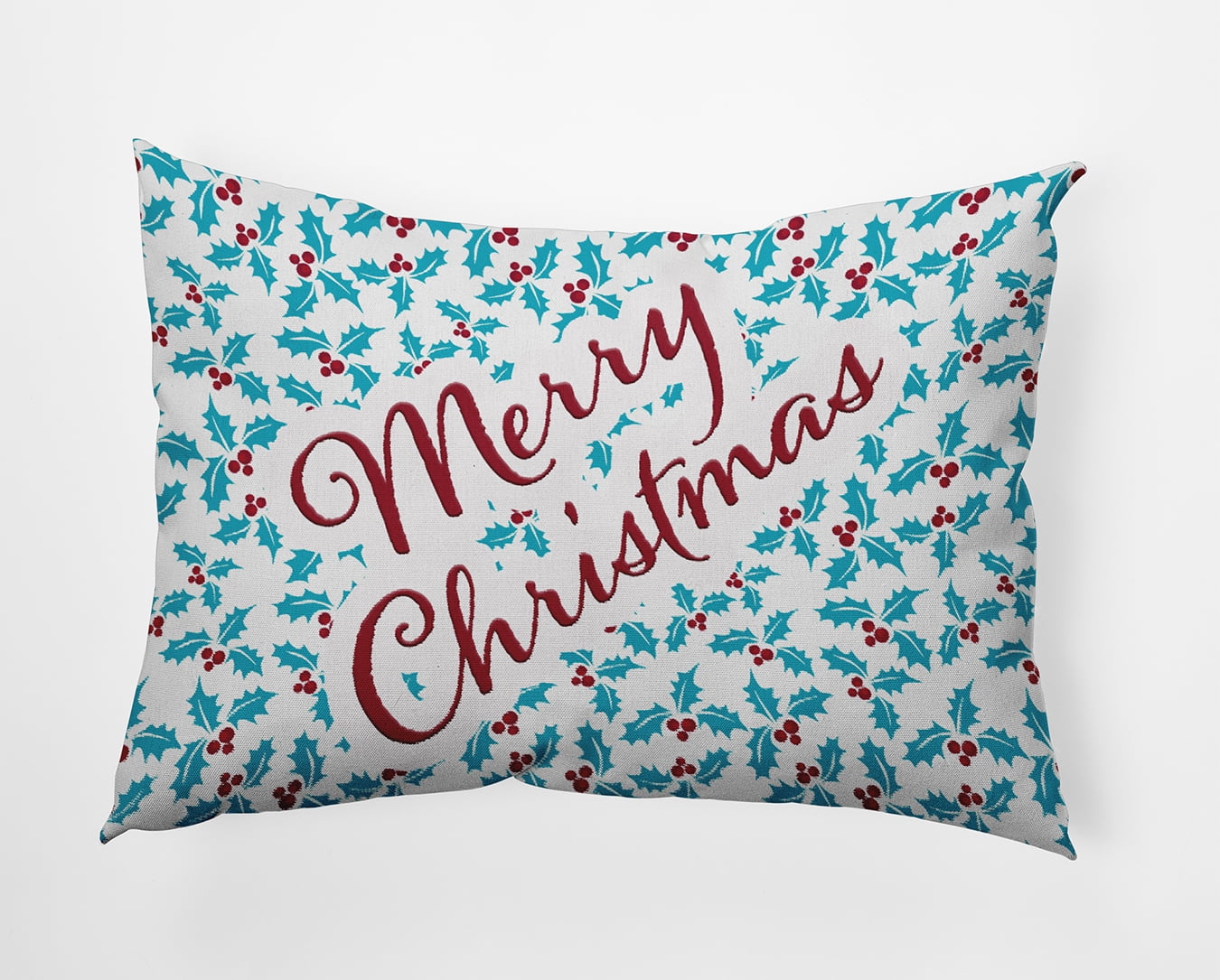 20" x 14" Simply Daisy Merry Christmas with Holly Polyester Accent Pillow, Turquoise Qty 1