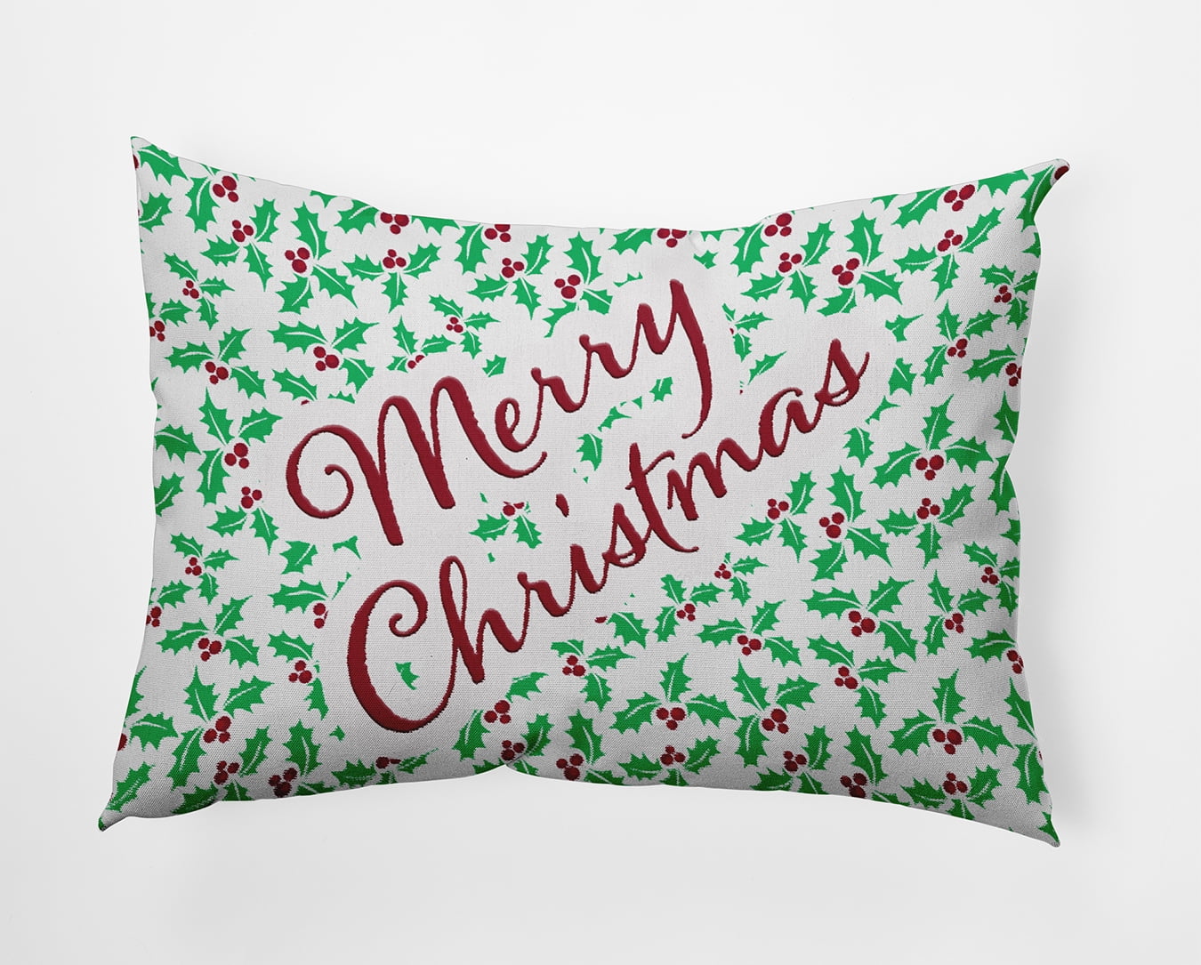 20" x 14" Simply Daisy Merry Christmas with Holly Polyester Indoor/Outdoor Pillow, Bright Green Qty 1