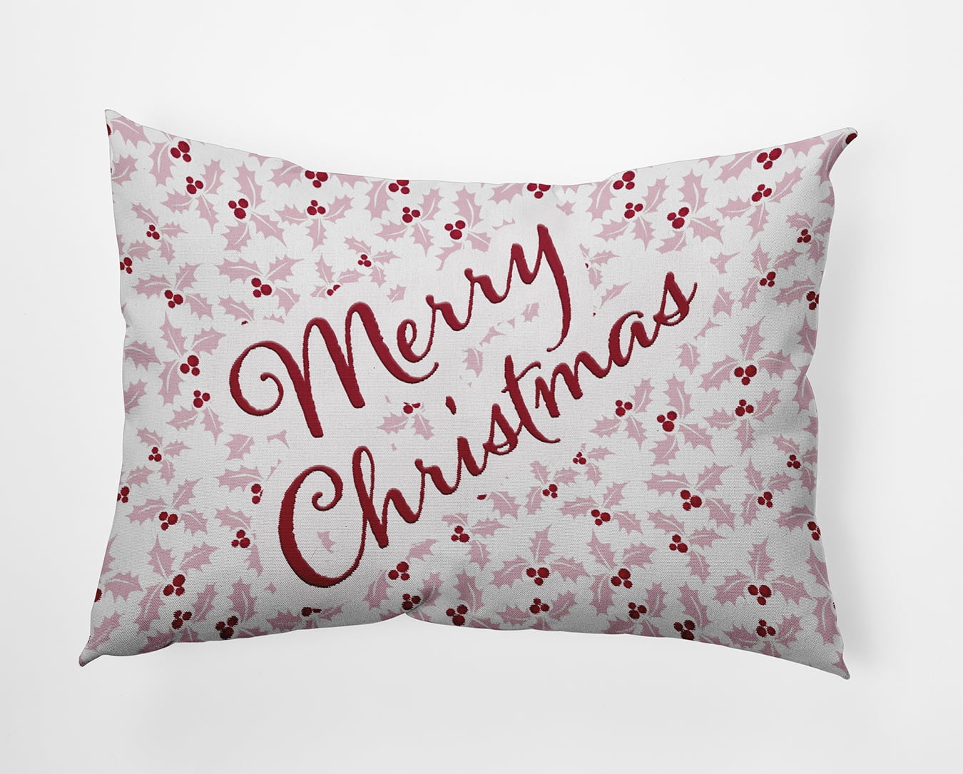 20" x 14" Simply Daisy Merry Christmas with Holly Polyester Indoor/Outdoor Pillow, Light Pink Qty 1