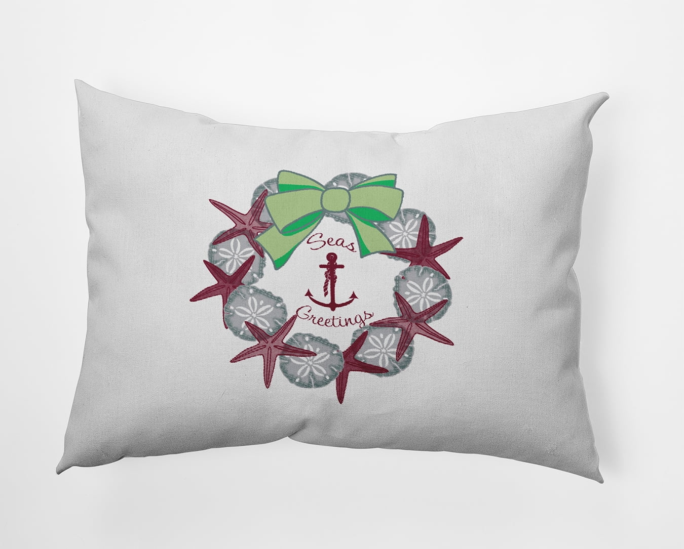 20" x 14" Simply Daisy Seas and Greetings Wreath Polyester Accent Pillow, Maroon Qty 1