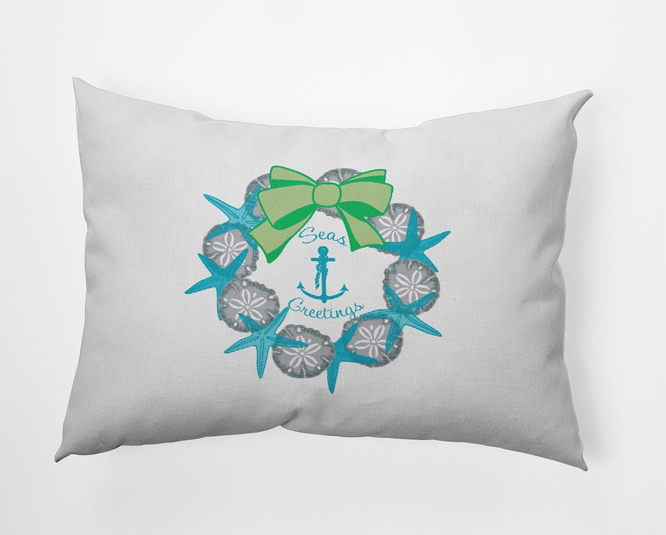20" x 14" Simply Daisy Seas and Greetings Wreath Polyester Accent Pillow, Turquoise Qty 1