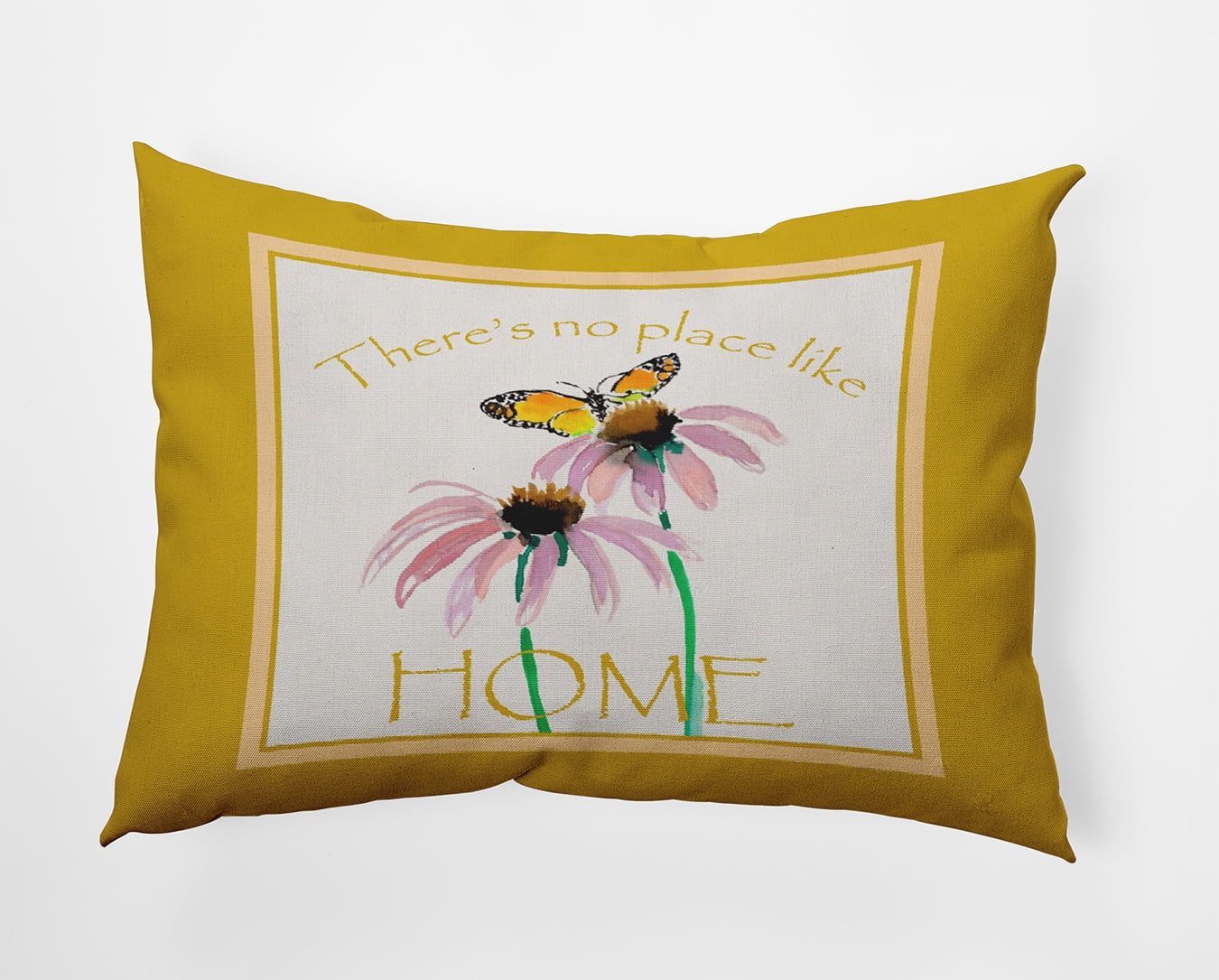 20" x 14" Simply Daisy There's No Place Like Home Polyester Indoor/Outdoor Pillow, Mustard Qty 1