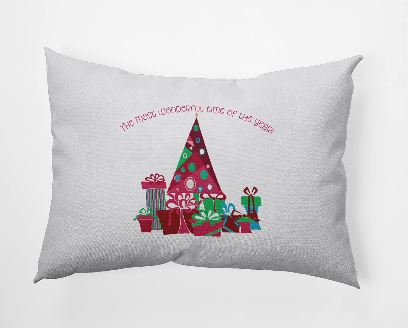 20" x 14" Simply Daisy Tree and Gifts Polyester Accent Pillow, Holiday Pink Qty 1