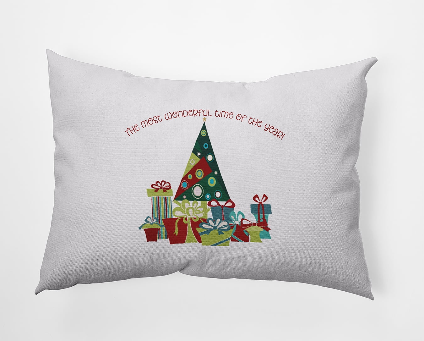 20" x 14" Simply Daisy Tree and Gifts Polyester Indoor/Outdoor Pillow, Cardinal Red Qty 1