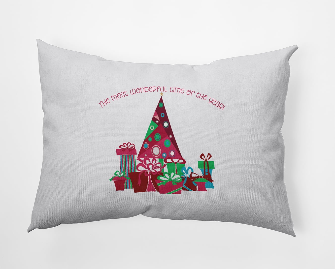 20" x 14" Simply Daisy Tree and Gifts Polyester Indoor/Outdoor Pillow, Holiday Pink Qty 1