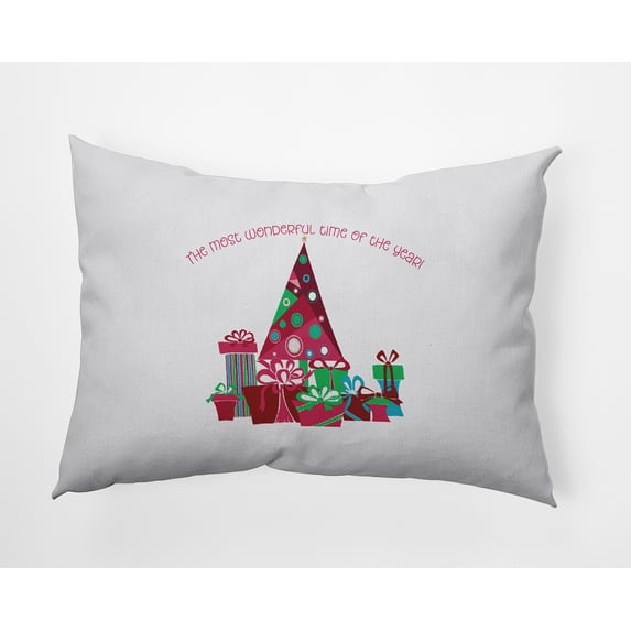 20" x 14" Simply Daisy Tree and Gifts Polyester Indoor/Outdoor Pillow, Holiday Pink Qty 1