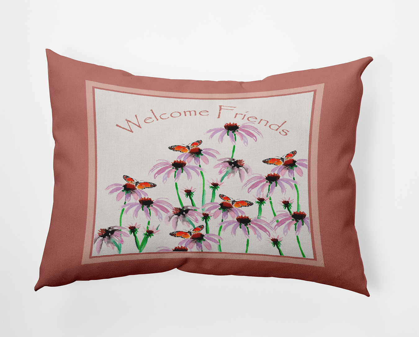 20" x 14" Simply Daisy Welcome Friends Polyester Accent Pillow, Rusty Mauve Qty 1